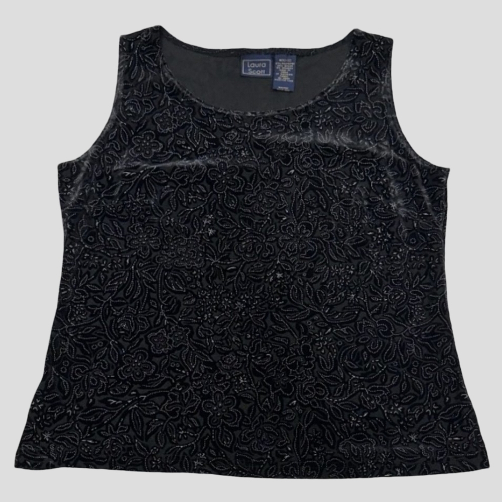 Laura Scott Womens Plus Size Black Floral Tank Top Velvet Size 20/22W